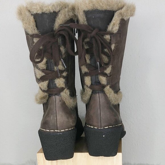 Earth Spirit Daphne Brown Leather Zip Up Faux Fur Trim Wedge Boot Women's Size 7 - Picture 5 of 6